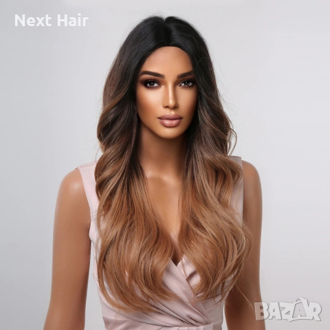 Омбре перука на път черна светло кафява, снимка 6 - Аксесоари за коса - 44712616