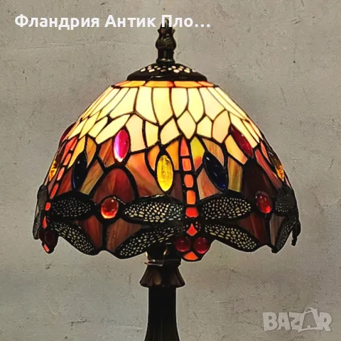Настолна лампа в стил Тифани – „Червено водно конче“, снимка 4 - Настолни лампи - 49621670