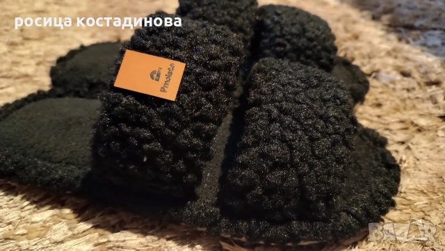 Дамски плюшени отворени пантофи, снимка 5 - Пантофи - 53048631