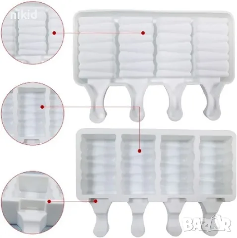 4 ескимо релеф зиг заг сладолед Popsicle Попсикъл силиконова форма молд калъп за направа