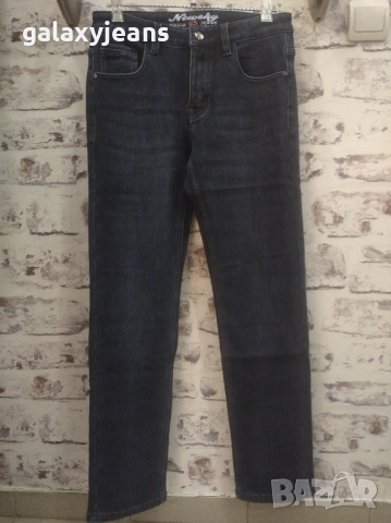 New sky- ватирани прави дънки, цвят индиго, почти неизбелени, изчистени, с лек еластан, снимка 2 - Дънки - 52142136