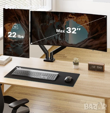 ErGear EGDS15B Стойка за 2 монитора, VESA 75x75 мм/100x100 мм, Регулируема, 17-32 инча, снимка 9 - Кабели и адаптери - 54214730