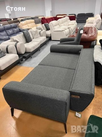 Тъмно сив комплект от плат тройка с два фотьойла с функция сън, снимка 2 - Дивани и мека мебел - 39973228