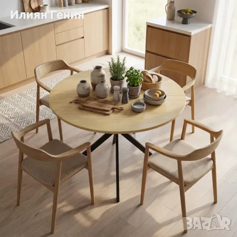 Кръгла трапезарна маса HOMCOM за 4 души, снимка 6 - Маси - 56204815