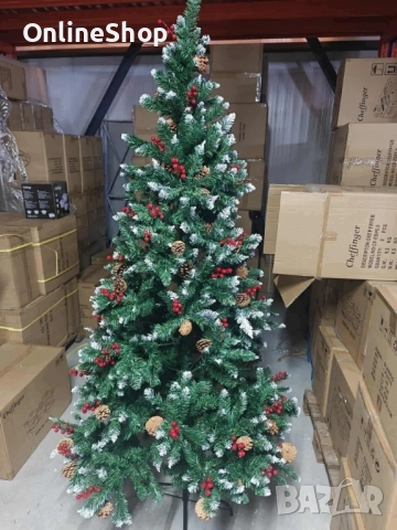 Изкуствена коледна елха декорирана с шишарки и горски плодове, зелена,, снимка 6 - Декорация за дома - 52348413