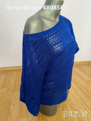 Дамска синя плетена блуза, снимка 6 - Блузи с дълъг ръкав и пуловери - 54358946