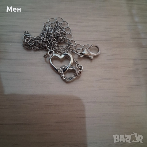 Сребърна гривна със сърчице и прозрачни блестящи камъчета с удължение за врата, снимка 5 - Гривни - 52008128