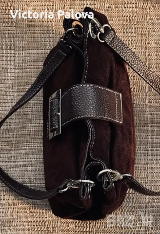 Велурена чанта с две дръжки цвят шоколад, снимка 7 - Чанти - 50180914
