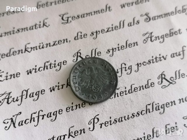 Райх монета - Германия - 1 пфениг | 1943г.; серия D, снимка 2 - Нумизматика и бонистика - 31625332