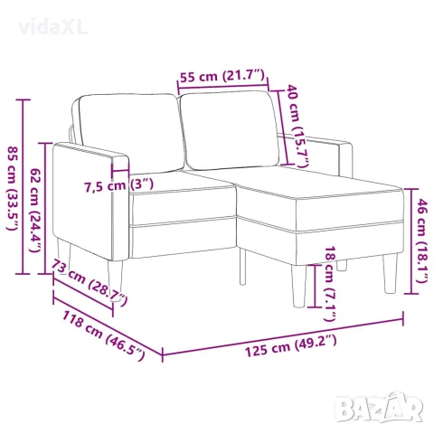 vidaXL Двуместен диван с шезлонг L-образна форма Син 125 см лен, снимка 8 - Дивани и мека мебел - 56148870