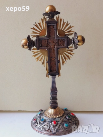 Стар настолен кръст,материал(сребро) сачан , снимка 5 - Антикварни и старинни предмети - 52589855
