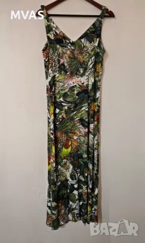 Дълга лятна рокля на листа джунгла  M L размер, снимка 2 - Рокли - 49942153