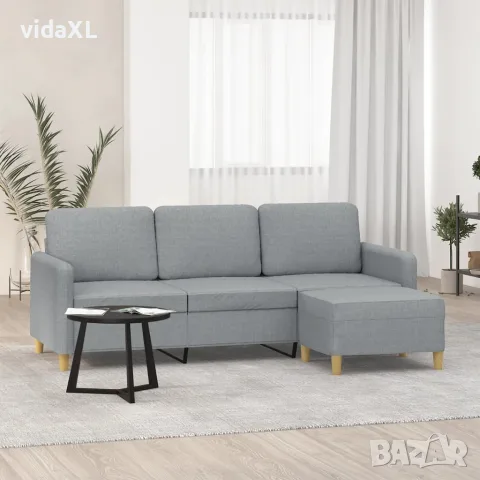 vidaXL 3-местен диван с табуретка, светлосив, 180 см, текстил, снимка 2 - Дивани и мека мебел - 56146692