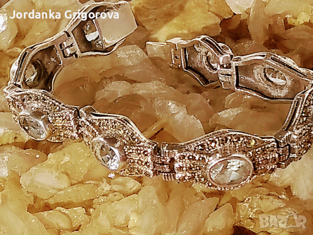 Уникална сребърна гривна с естествени камъни и марказити, снимка 3 - Гривни - 36452863