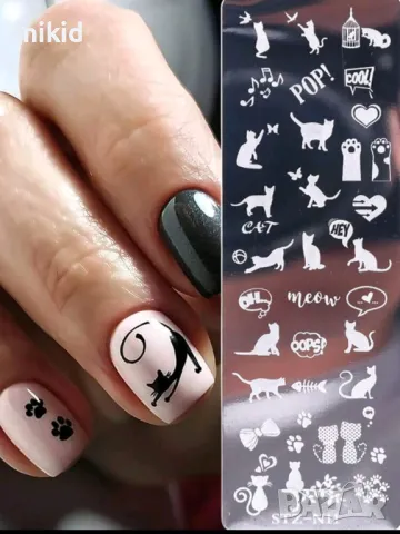 STZ-N11 тясна плочка коте котки котета лапи лапички щампа шаблон за печат на нокти маникюр, снимка 2 - Продукти за маникюр - 49704187