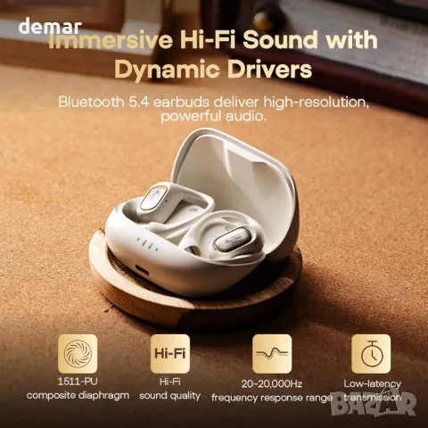Linsoul Kiwi Ears Attiva OWS безжични слушалки, Open Ear Bluetooth 5.4 с ANC шумопотискане, бели, снимка 3 - Безжични слушалки - 48835799