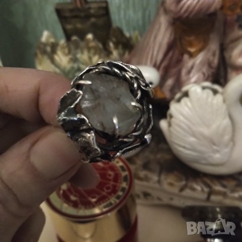 Бутиков сребърен пръстен с естествен аквамарин , снимка 6 - Пръстени - 39723082