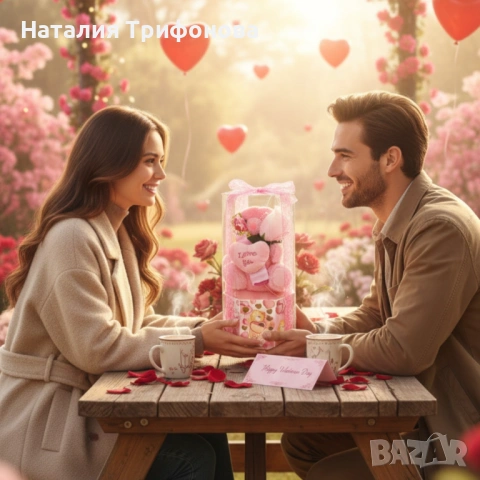 Подаръчен комплект с плюшено мече и надпис „Love you“ в прозрачна кутия, снимка 5 - Подаръци за жени - 53063928