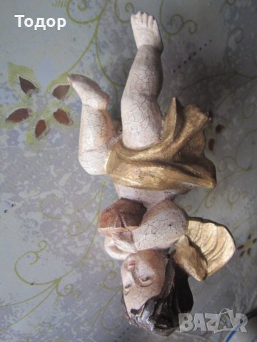Уникална позлатена дървена кукла ангел ангелче 19 век, снимка 3 - Колекции - 31782119