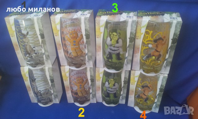 Стъклени чаши Шрек - 2 вида - 12 бр, снимка 1 - Колекции - 38271995