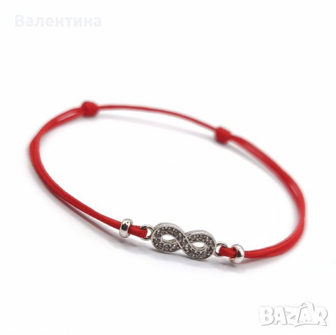 Дамска/детска 925 безкрайност гривна с червена корда против уроки 