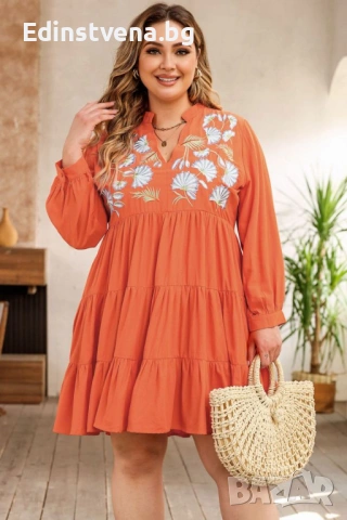 Дамскa рокля в оранжево с дълъг ръкав, снимка 4 - Рокли - 53123921