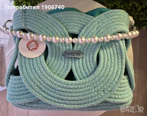 Ръчно изработена чанта с перлена дръжка , снимка 3 - Чанти - 50986320