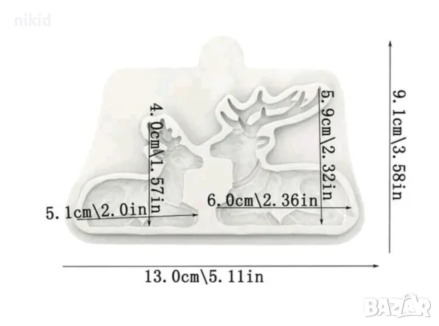 2 срещуположни елена елени елен сърна коледни коледен силиконов молд форма фондан шоколад гипс, снимка 5 - Форми - 48018755