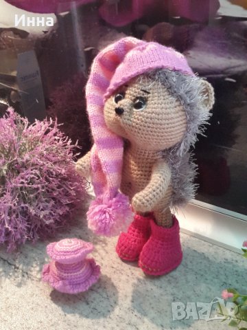 Плетена играчка ”Сънлив Таралеж”, Плетени, ръчно изработени, прекрасен подарък, снимка 6 - Плюшени играчки - 42625108