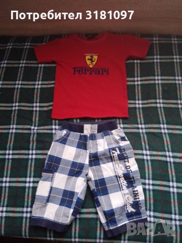 Детски шорти / къси панталони и червена тениска с лого и надпис Ферари за момче 3- 5 годишно, снимка 1 - Детски тениски и потници - 37630493