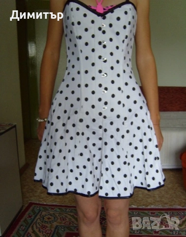 Рокля - корсет с метални банели бяла с черни точки размер M/L