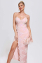 Дълга нежно розова ефирна рокля в седефен отблясък с пайети, снимка 4