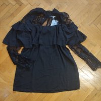 НОВИ дамски блузи с дантела и къдри в три цвята (размер М), снимка 1 - Блузи с дълъг ръкав и пуловери - 35361601