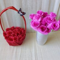 Кошница с рози от хартия ръчна изработка ,рози от хартия , снимка 1 - Изкуствени цветя - 31597586