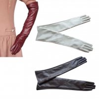 Дълги кожени ръкавици, черни, червени, снимка 4 - Ръкавици - 26542146