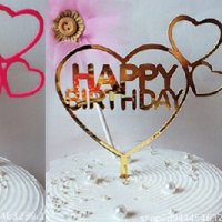 Happy Birthday сърца твърд Акрил Светло Тъмно розов Златен топер за торта Рожден Ден, снимка 1 - Други - 29236629