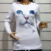 Нова дамска блуза с дълъг ръкав с 3D принт Котка със сини очи, снимка 5 - Блузи с дълъг ръкав и пуловери - 30655539