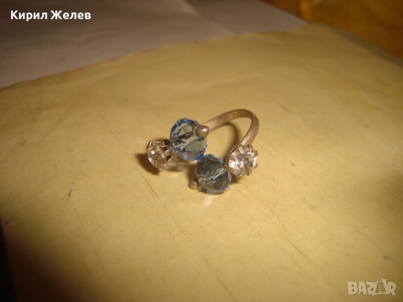ПОСРЕБРЕН ВИНТИДЖ АРТ ДЕКО СТИЛ ПРЪСТЕН с ФАСЕТИРАНИ КРИСТАЛИ 27604, снимка 1