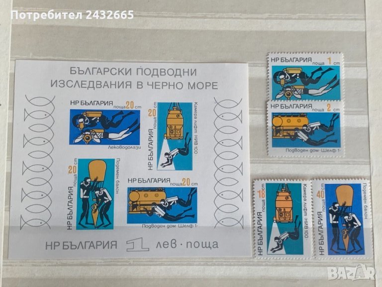 396. България 1973 = БК: 2285 /89 “ Наука. Български подводни изследвания в Черно море ”, **, MNH, снимка 1