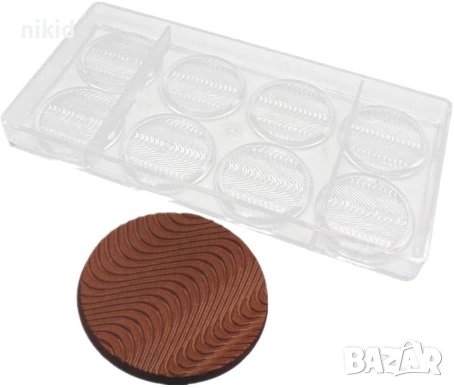 8 кръга кръг вълнообразни релеф пластмасова форма Поликарбонатна отливка калъп за Шоколадови бонбони, снимка 1