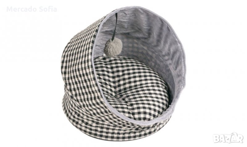 Котешко креватче с играчка висулка - Черно бяло карирано, снимка 1