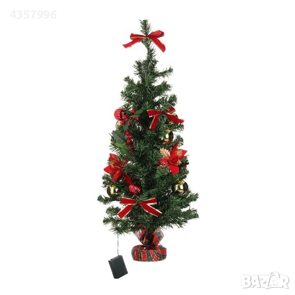 Декоративна коледна елха на батерии с топки, коледна звезда, 90 см, снимка 1