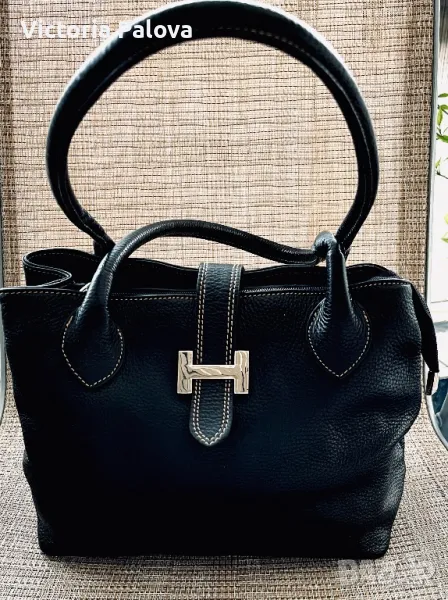 Модерна италианска кожена чанта с две дръжки, снимка 1