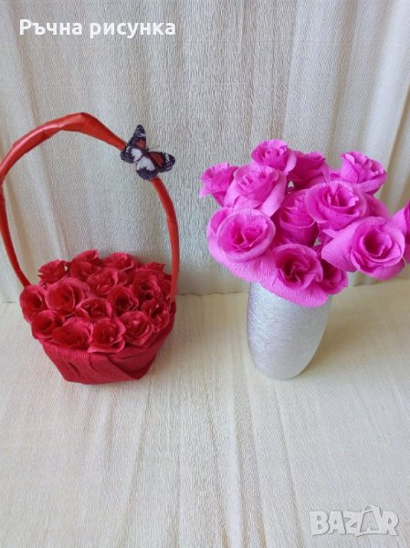 Кошница с рози от хартия ръчна изработка ,рози от хартия , снимка 1