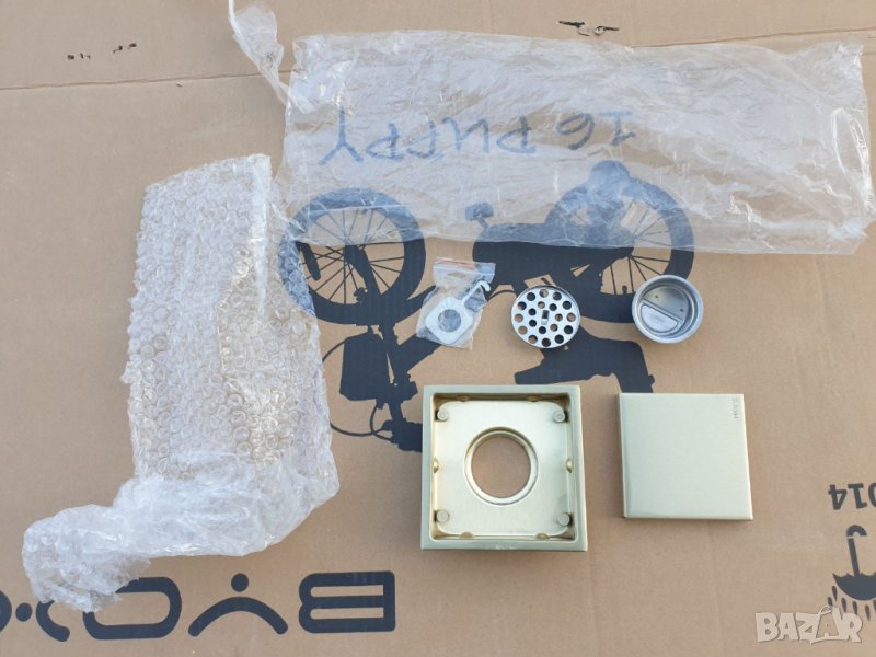 Подов сифон златист GOLD brush 10х10см за вграждане на плочка, снимка 1