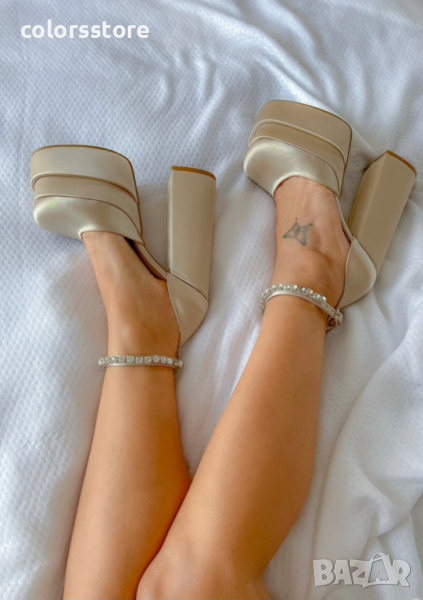 Сандали на ток - бежово/златист сатен - VS1, снимка 1
