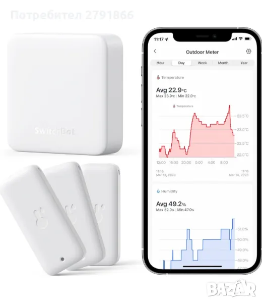 SwitchBot WiFi термометър Хигрометър 3 броя комплект с Hub Mini, IP65,работи с Alexa, снимка 1