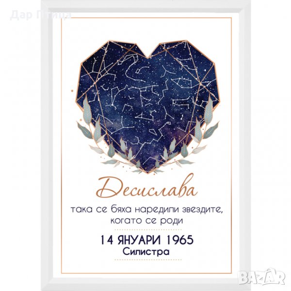 Персонализирана Звездна Карта в Рамка за Подарък за Осми Март, Рожден Ден, снимка 1