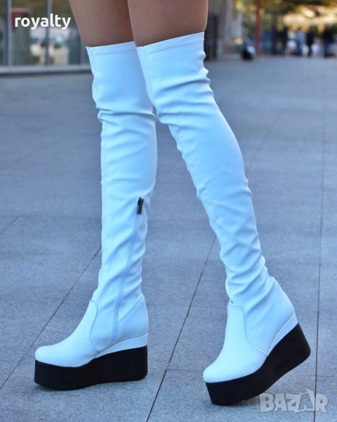 Ботуши на платформа - бяла кожа с черно ходило, снимка 1