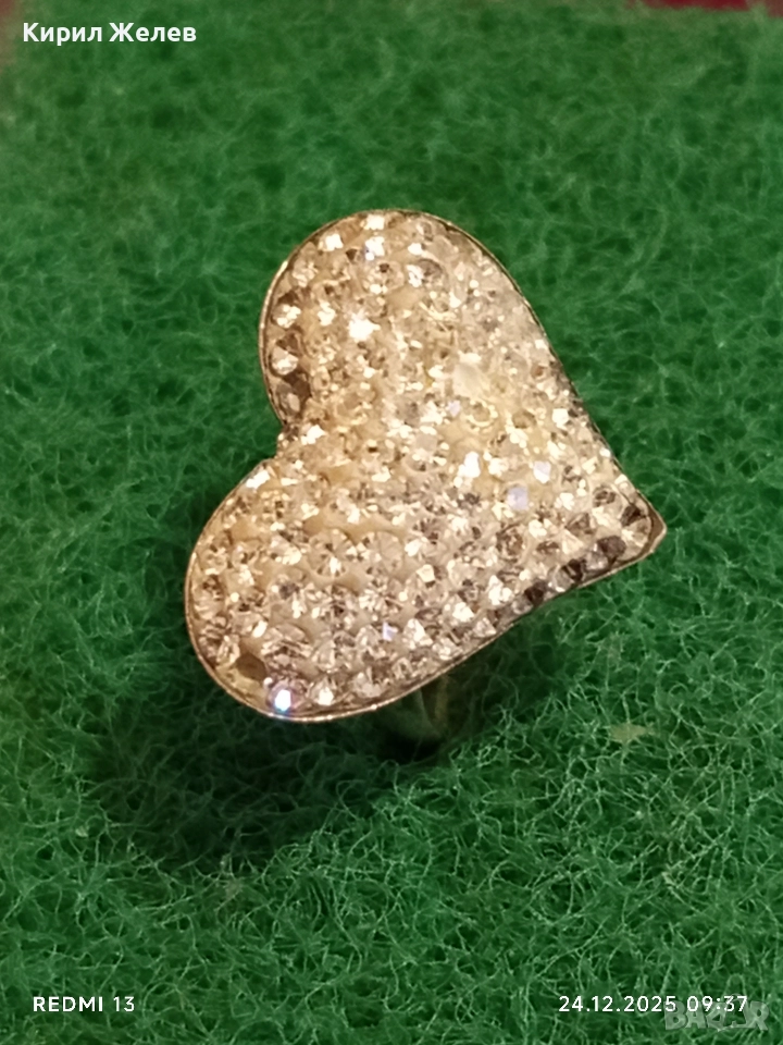Сребърен пръстен с кристално сърце ❤️ Swarovski стил и елегантност 37676 , снимка 1